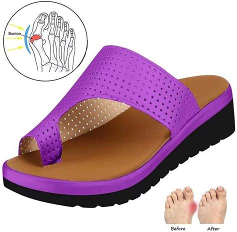 Bunion Corrector Shoes Womens Summer Slippers Wedges Beach Shoes Open Toe Ankle Roman Slippers ...