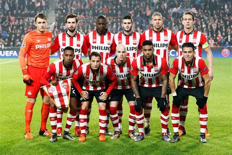 The PSV team line up prior to the group B UEFA Champions League match ...