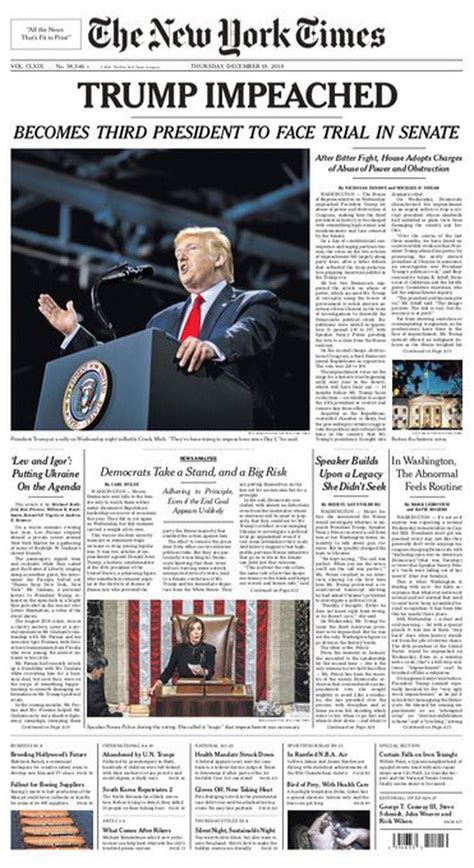 Donald Trump impeached: Front pages from around the country