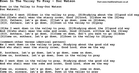 Traditional Song Down In The Valley To Pray - Doc Watson with Chords, Tabs and Lyrics