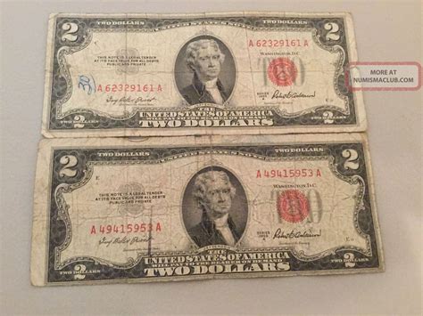 2 1953 - A $2 Two Dollar Bills Red Seal, United States Note, 1953a