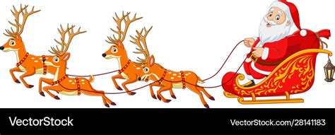 Christmas cartoon santa with reindeer sleigh Vector Image