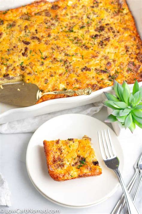 Easy Low Carb Breakfast Casserole with Eggs, Bacon, Cheese and Sausage • Low Carb Nomad