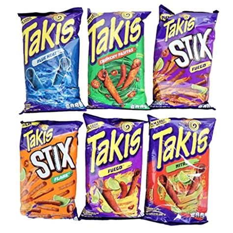 Takis Variety Pack - Takis Fuego, Takis Crunchy Fajitas, Takis Blue Heat, Takis Nitro 4 bags of ...