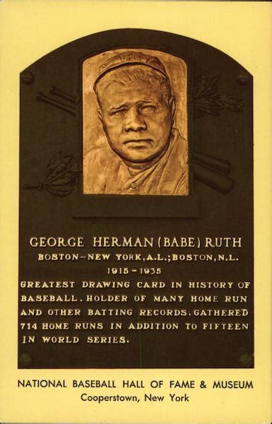 Plaque of George Herman "Babe" Ruth, National Baseball Hall of Fame ...