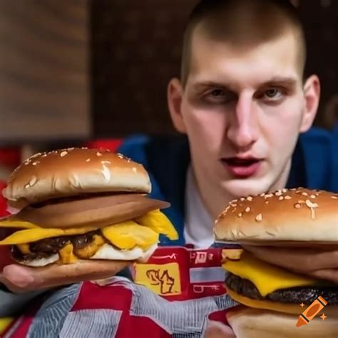 Nikola jokic working at a fast food restaurant on Craiyon