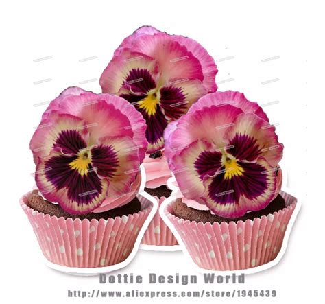 24 Pink viola Pansies Flower Edible cake topper wafer rice paper Pancy ...