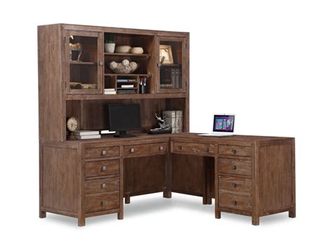 Flexsteel Wynwood Collection Hampton Home Office Group Rustic L-Shaped Desk and Hutch with ...