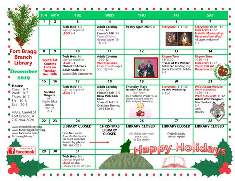 December 2019 Calendar of Events - Fort Bragg Library