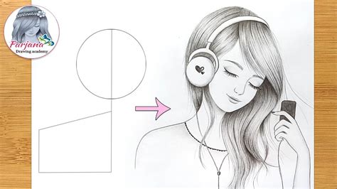 How to draw a Beautiful girl with Headphones - Pencil Sketch || Easy girl drawing || Art ...