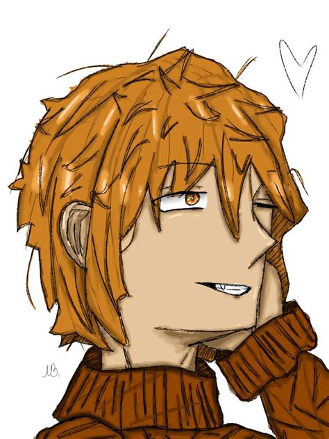 a drawing of a man with blonde hair wearing a brown sweater and holding ...