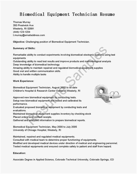 Resume Samples: Equipment Technician Resume Biomedical