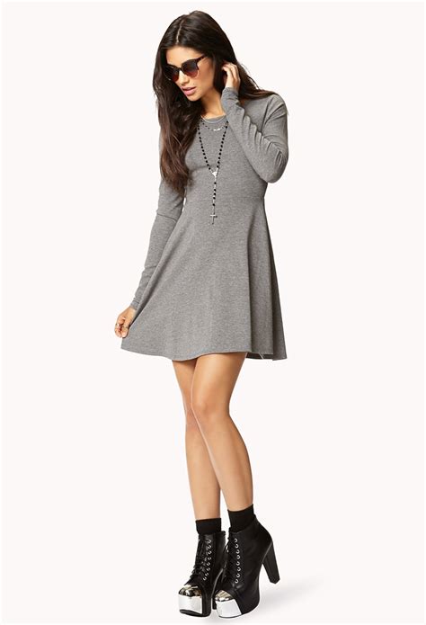 Lyst - Forever 21 Casual Fit & Flare Dress in Gray