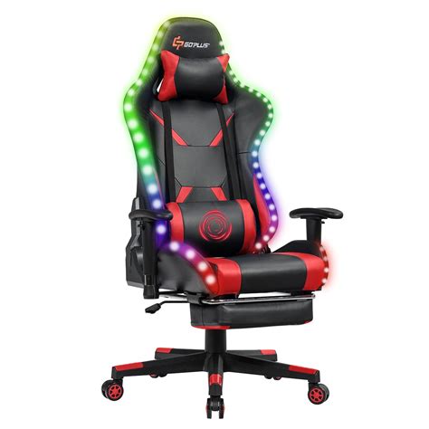 Goplus Gaming Racing Chair w/ LED &Massage Lumbar Support Blue\White ...