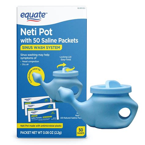 Equate Neti Pot with 50 Saline Packets Nasal Wash System for Sinus ...