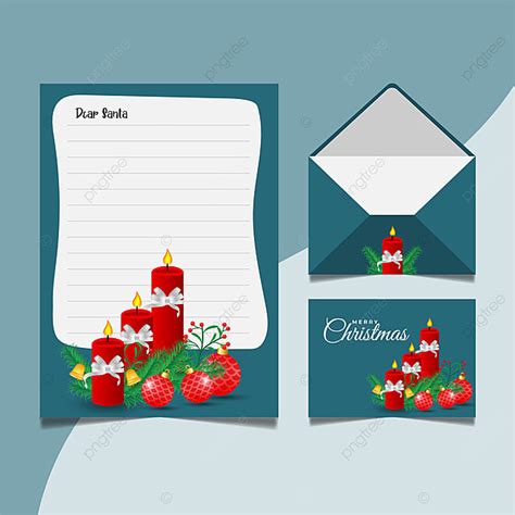 Merry Christmas Letter And Envelope Template Design With Red Candle ...