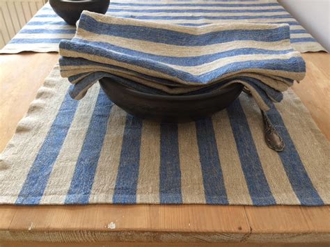 Blue Placemats, Blue Striped Placemats, Linen Placemats, Rustic Home ...