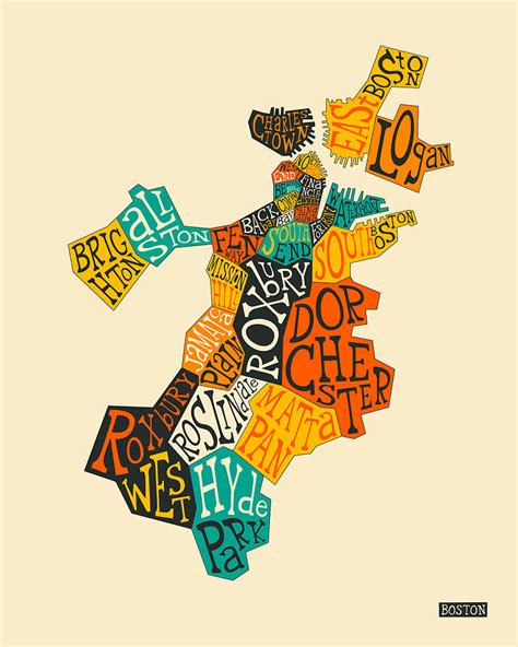 Boston Neighborhoods Map Typography Digital Art by Jazzberry Blue