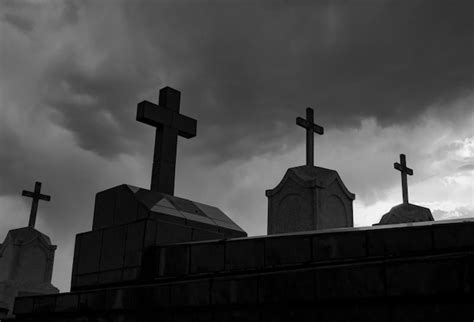 Premium Photo | Cemetery or graveyard at night in black and white