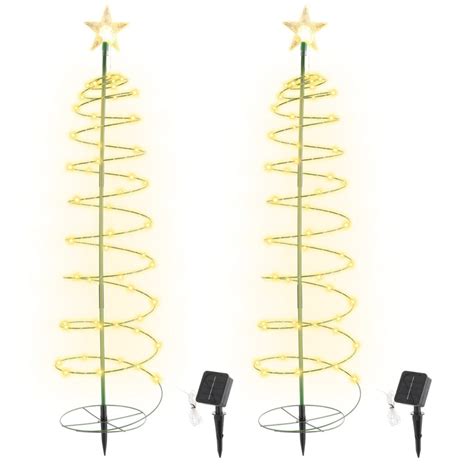 2-Pack Solar-Powered Christmas Tree Lights, Solar Metal Christmas Tree ...