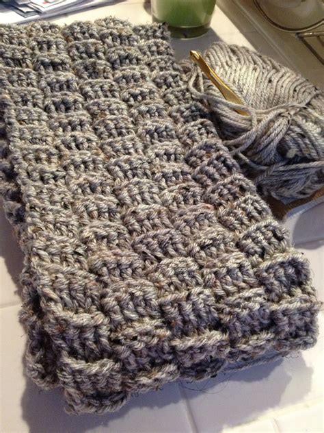 Easy basket weave scarf! Ch 22 Row 1- dc in 2nd ch from hook. 1 dc in each of the next 19 chs ...