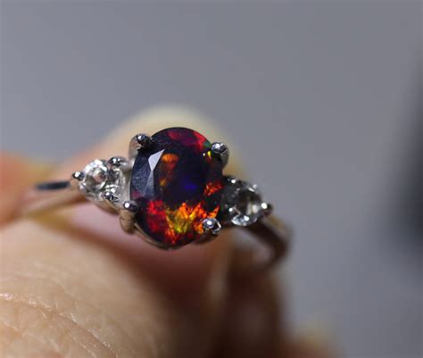 Black opal ring, opal wedding ring, bridal rings, opal engagement ring ...