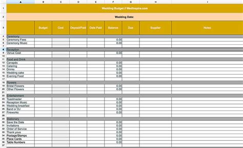 Wedding Budget Template Printable