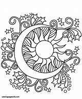 Pop Art Sun Moon And Stars Coloring Page  Free Printable Pages sketch template