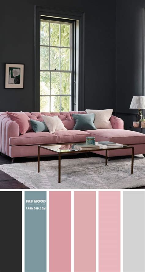 Pink Living Room with dark walls