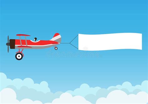 Retro Airplane Flying with Advertising Banner on Blue Sky Stock Vector - Illustration of holiday ...