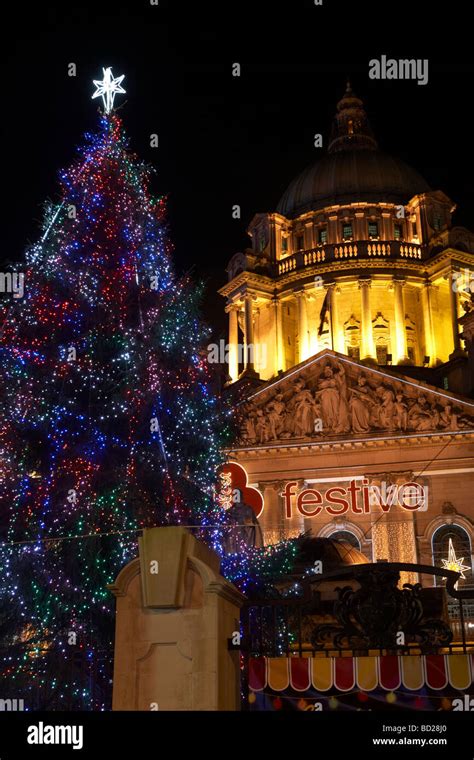 Christmas tree and christmas lights at Belfast City Hall Northern Ireland Stock Photo - Alamy