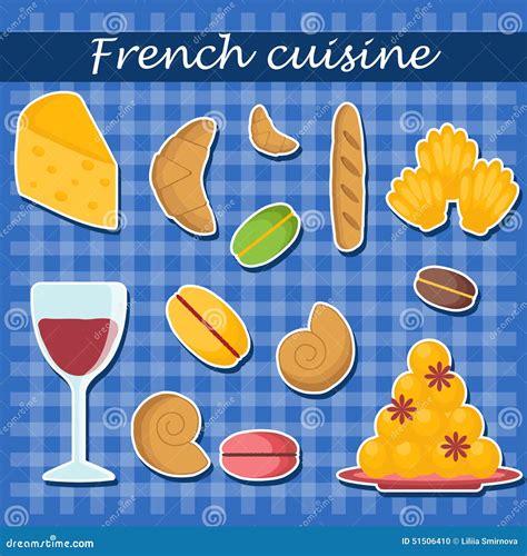 Set Of Cartoon French Food Stickers Stock Vector - Image: 51506410