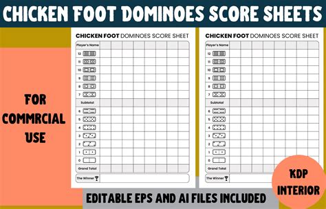 Chicken Foot Dominoes Score Sheets Graphic by Cool Worker · Creative Fabrica