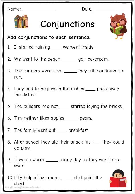 Conjunction Worksheets | Free Printables