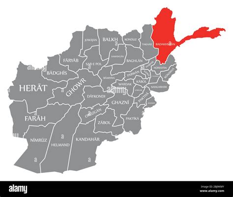 Badakhshan red highlighted in map of Afghanistan Stock Vector Image & Art - Alamy