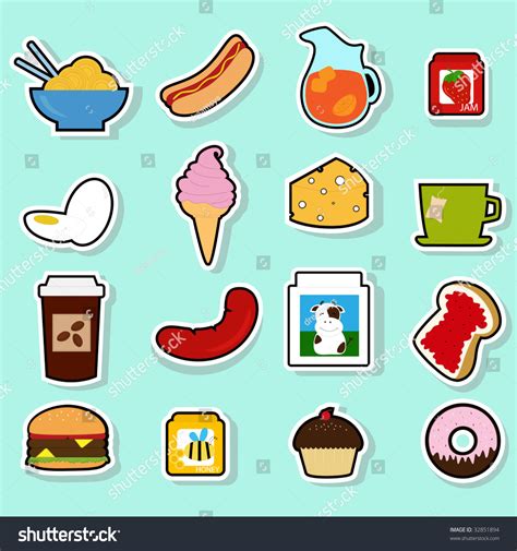 Cute Food Icons Stock Vector Illustration 32851894 : Shutterstock