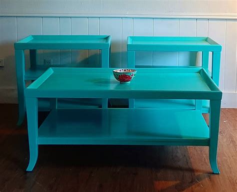 Turquoise 3 Piece Coffee Table Set upcycled. 2020 | 3 piece coffee table set, Coffee table ...