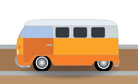 Cartoon cheerful minibus, which travels on the road. Vector ...