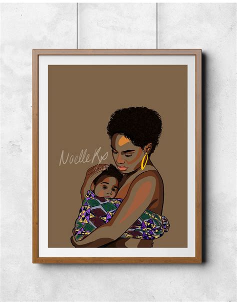 Portrait of Black Mother & Baby Black Art African American - Etsy