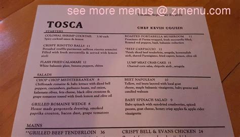 Menu at Tosca Restaurant, Suffield