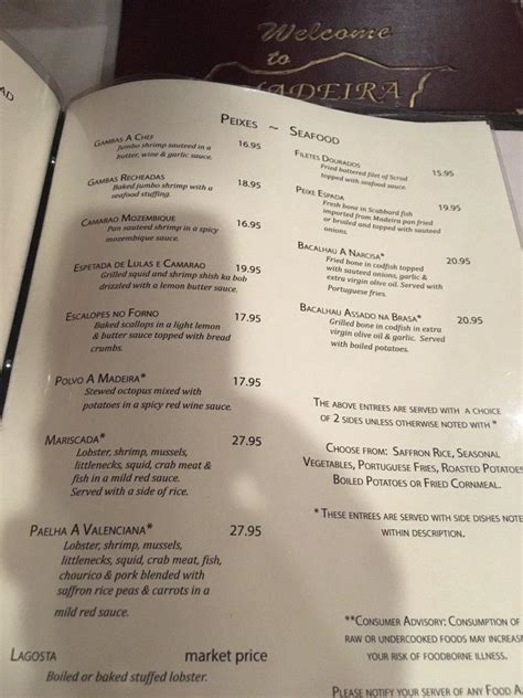 Menu at Madeira Restaurant, East Providence