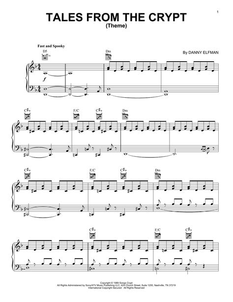 Danny Elfman 'Tales From The Crypt Theme' Sheet Music and Printable PDF Music Notes | Sheet ...