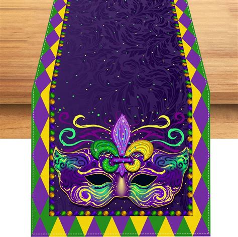 Newhomestyle Linen Mardi Gras Table Runner New Orleans Brazi Carnival ...