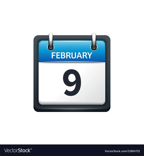 February 9 calendar icon flat Royalty Free Vector Image