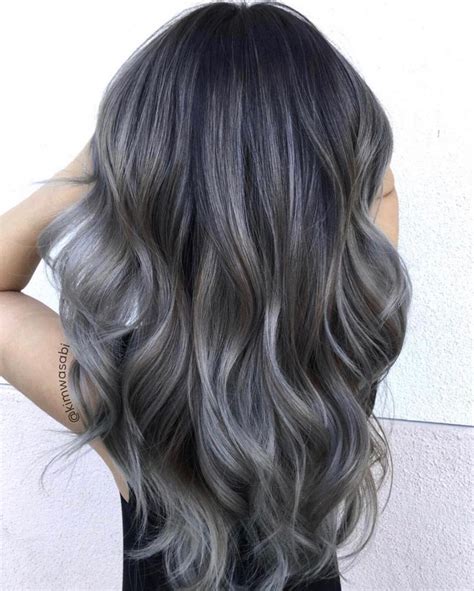 Ash grey balayage. | Grey hair dye, Charcoal hair, Grey hair color