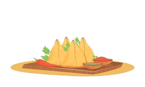 Samosas cartoon vector illustration. Served Indian dish, fried and ...