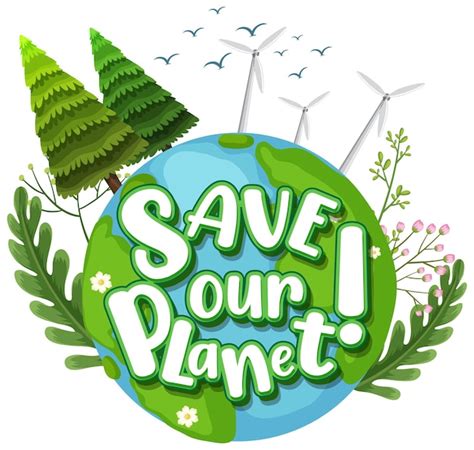 Premium Vector | Save our planet logo on earth globe with nature trees