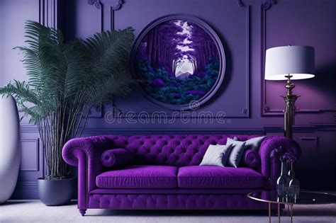 Luxury Modern Interior of Living Room ,Ultraviolet Home Decor Concept ,purple Sofa. Generative ...