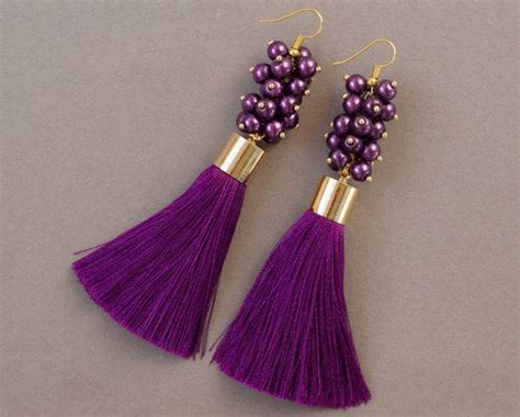 Tassel earrings, Purple tassel, pearl earrings, dangle earrings, lilac ...