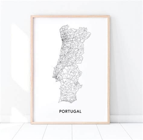 Portugal Map Print, Portugal Map Art Poster, Country Map Art, Black and ...